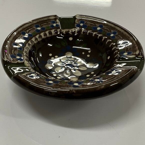 One of a Kind Hugo Kohler Pottery Ashtray 5 Inch Beautiful Rich Brown Cream Blue - Picture 3 of 8